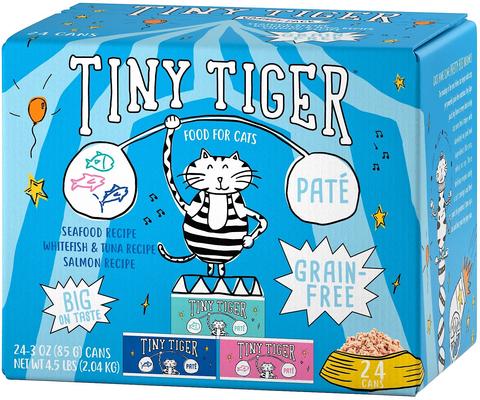 Show full view: Tiny Tiger Grain-Free Pate Seafood Recipes Variety Pack Canned Cat Food, 3-oz can, bundle of 48  slide 10 of 12