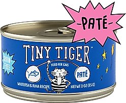 Tiny Tiger Pate Whitefish & Tuna Recipe Grain-Free Canned Cat Food, 3-oz, case of 24 + Tiny Tiger Pate Seafood Recipe Grain-Free Canned Cat Food, 3-oz, case of 24 slide 2 of 7