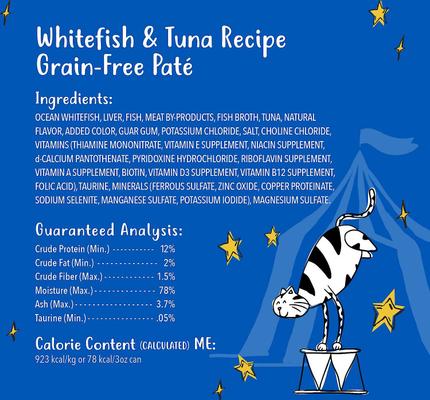 Show full view: Tiny Tiger Pate Whitefish & Tuna Recipe Grain-Free Canned Cat Food, 3-oz, case of 24 + Tiny Tiger Pate Seafood Recipe Grain-Free Canned Cat Food, 3-oz, case of 24 slide 3 of 8
