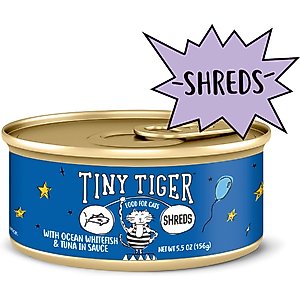 Tiny Tiger Shreds with Ocean Whitefish & Tuna in Sauce Canned Cat Food, 5.5-oz can, case of 24