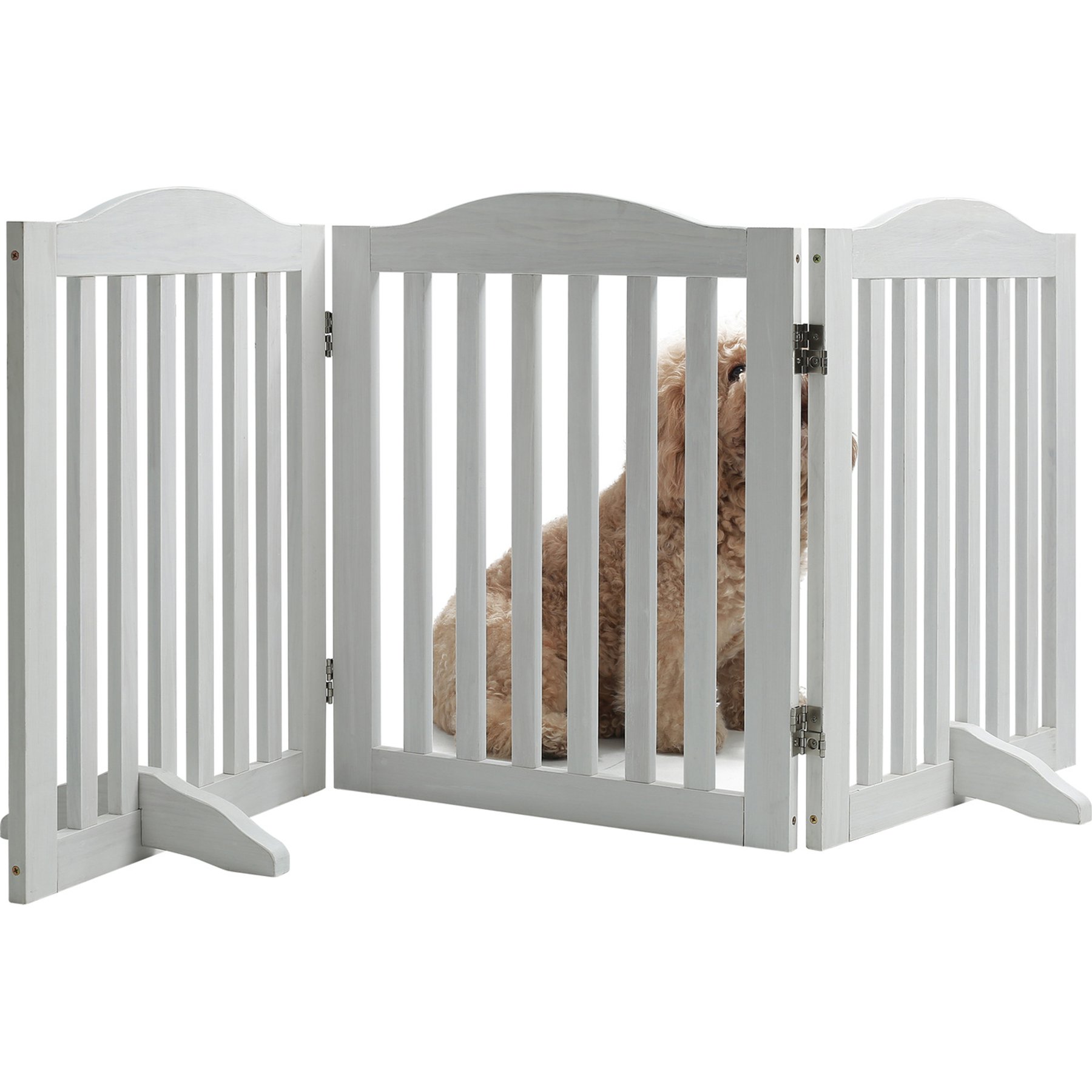 Tinyhomie 3-Panel Freestanding Indoor Wood Dog Gate, White, 24-in