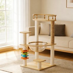 Tinyhomie 32.2-in Modern Wood Cat Tree with Sisal-Covered Scratching Posts & Top Perch, Natural/White