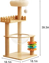 Tinyhomie 39.3-in Modern Wood Cat Tree with Sisal-Covered Scratching Posts & Top Perch, Natural/White slide 2 of 5