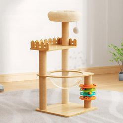 Tinyhomie 39.3-in Modern Wood Cat Tree with Sisal-Covered Scratching Posts & Top Perch, Natural/White slide 1 of 5