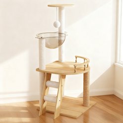 Tinyhomie 41.3-in Modern Wood Cat Tree with Sisal-Covered Scratching Posts & Top Perch, Natural/White