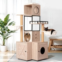 Tinyhomie 63-in Multi-Functional Modern Cat Tree with Litter Box, White/Gray