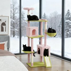 Tinyhomie 74-in Mordern Flower Cat Tree, Tower with Scratching Post & Board, Pink