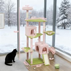 Tinyhomie 74-in Mordern Flower Cat Tree, Tower with Scratching Post & Board, Pink slide 2 of 7