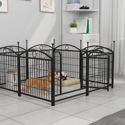 Tinyhomie 8-Panel Foldable Playpen with Indoor Metal Dog Gate, Black, 24-in