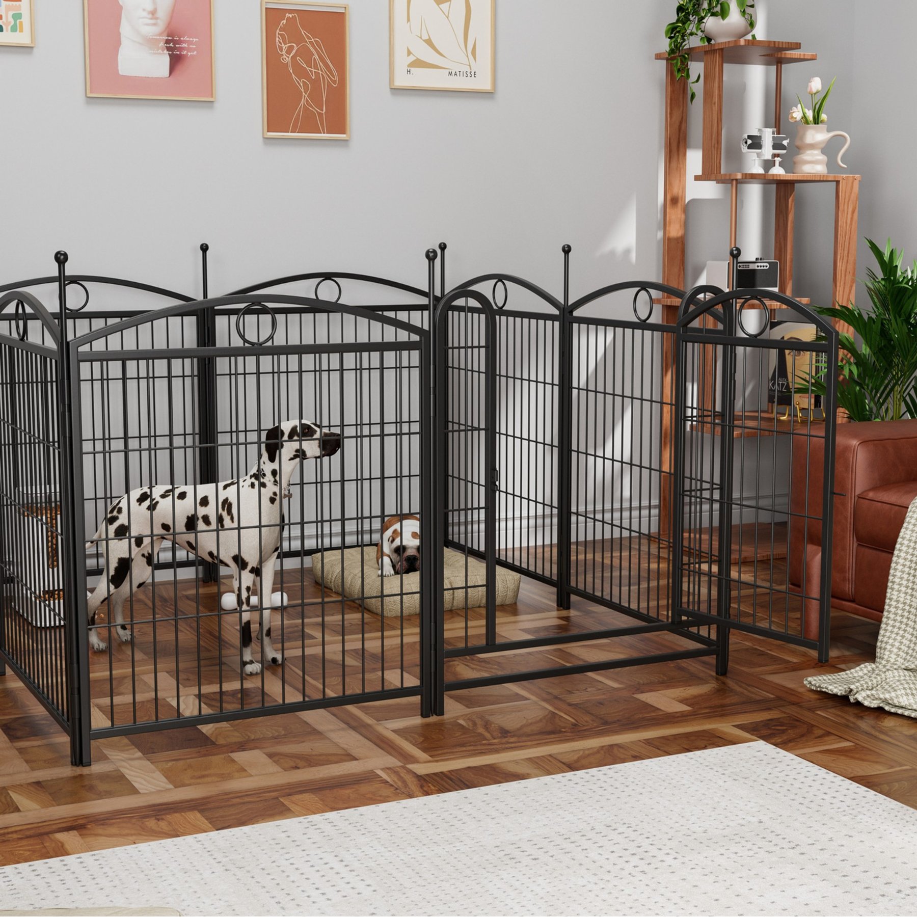 Tinyhomie 8-Panel Foldable Playpen with Indoor Metal Dog Gate, Black, 32-in
