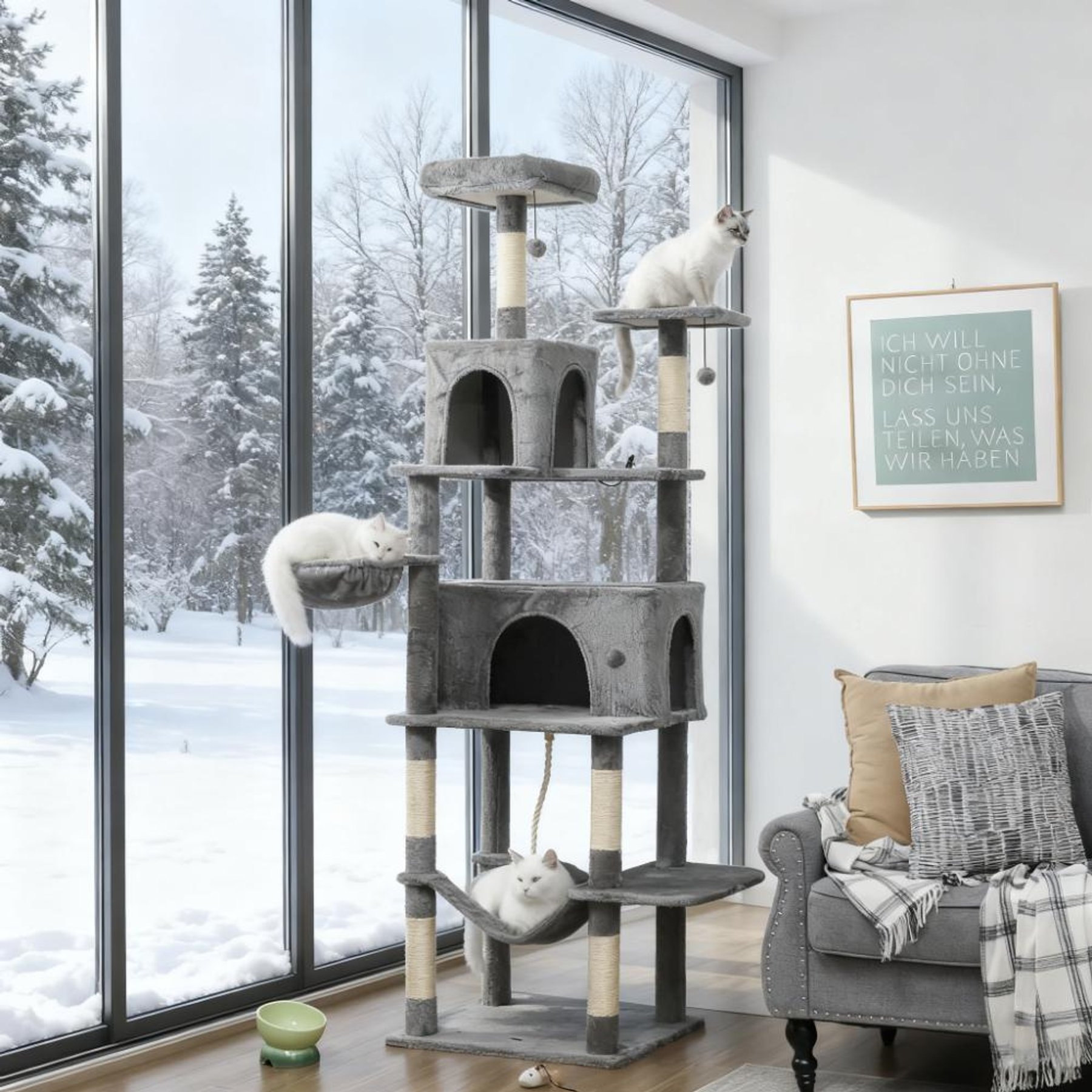Tinyhomie 80-in Cotton Modern Cat Tree & Multi-Level Tower, Dark Gray