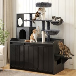 Tinyhomie All-in-One 50.6-in Flannel Modern Cat Tree with Litter Box Enclosure, Black