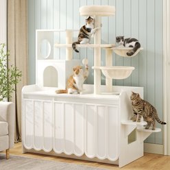 Tinyhomie All-in-One 50.6-in Flannel Modern Cat Tree with Litter Box Enclosure, White