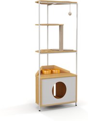 Tinyhomie Corner Tree Tower with Condo, Feeding Station Post 58.27-in Cat Scratcher, White & Light Oak slide 2 of 7