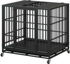 Tinyhomie Crate with Lockable Wheels, Twist Latches & Removable Tray Heavy-Duty Metal Dog Gate, Black slide 2 of 9
