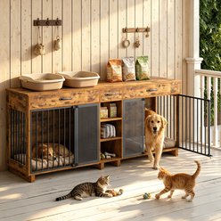 Tinyhomie Double Wooden Indoor Dog Crate, 82-in, Antique Brown slide 1 of 9