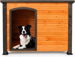 Tinyhomie Elevated Feet Weather-Resistant Wooden Indoor Dog House, 45-in, Gold/Black