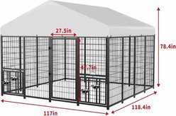 Tinyhomie Heavy Duty Outdoor with Roof Cover & Rotating Bowls Dog Kennel, Black, 10 x 10 x 6.5-ft slide 2 of 9