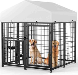 Tinyhomie Heavy Duty Outdoor with Roof Cover & Rotating Bowls Dog Kennel, Black, 4 x 4 x 4.25-ft