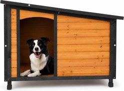 Tinyhomie Weather-Resistant Indoor Wooden Dog House with Removable & Raised Feet, 46-in, Gold/Black slide 2 of 6