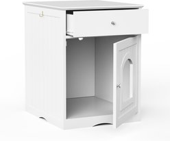 Tinyhomie Wooden & Side Table with Drawer Cat Litter Box Enclosure, White, 25-in slide 2 of 7