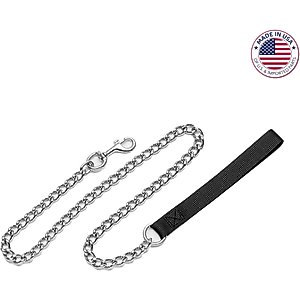 Titan Nylon Handle Chain Dog Leash, Black, 2-ft long, 4-mm wide