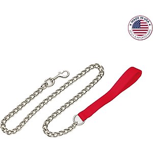 Titan Nylon Handle Chain Dog Leash, Red, 4-ft long, 2-mm wide