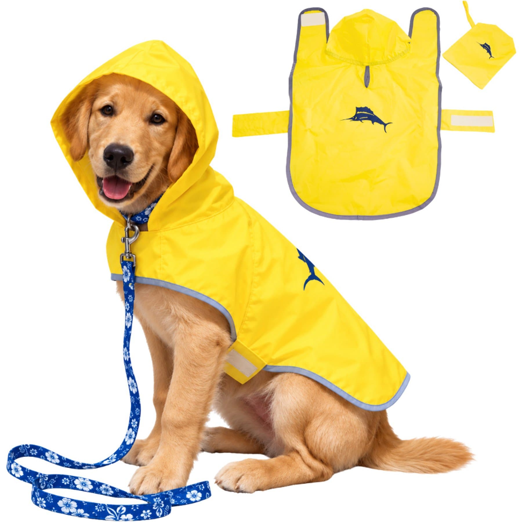 Tommy Bahama Pet Dog Packable Raincoat with Carrying Pouch, Yellow, X-Large
