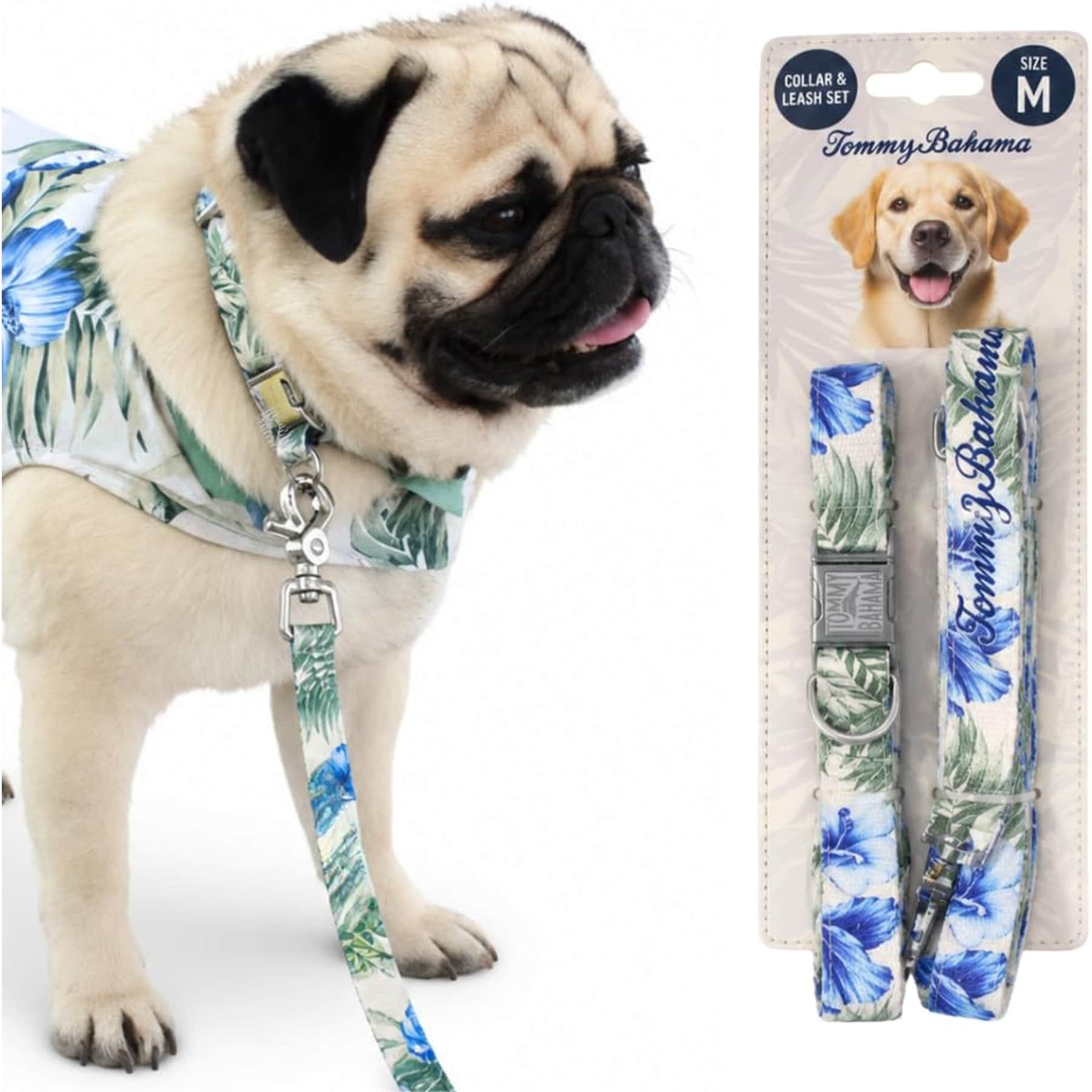 Tommy Bahama Pet Nylon Dog Collar & Leash Set, Coconut, Small: 10 to 16-in neck, 5/8-in wide