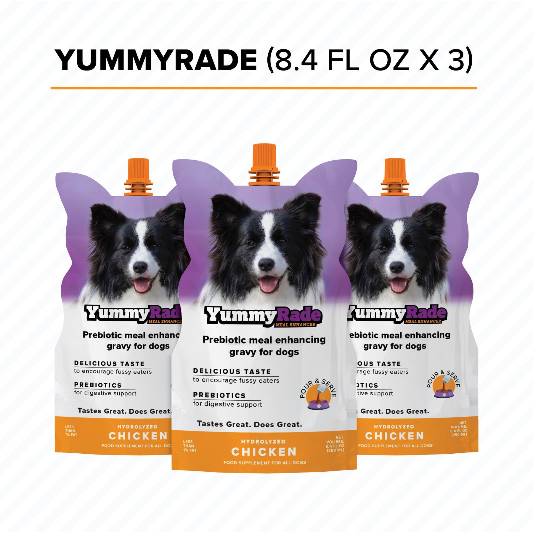 DoggyRade YummyRade Prebiotic Gravy Meal Enhancer Digestive Supplement for Dogs, 250-mL pouch, pack of 3