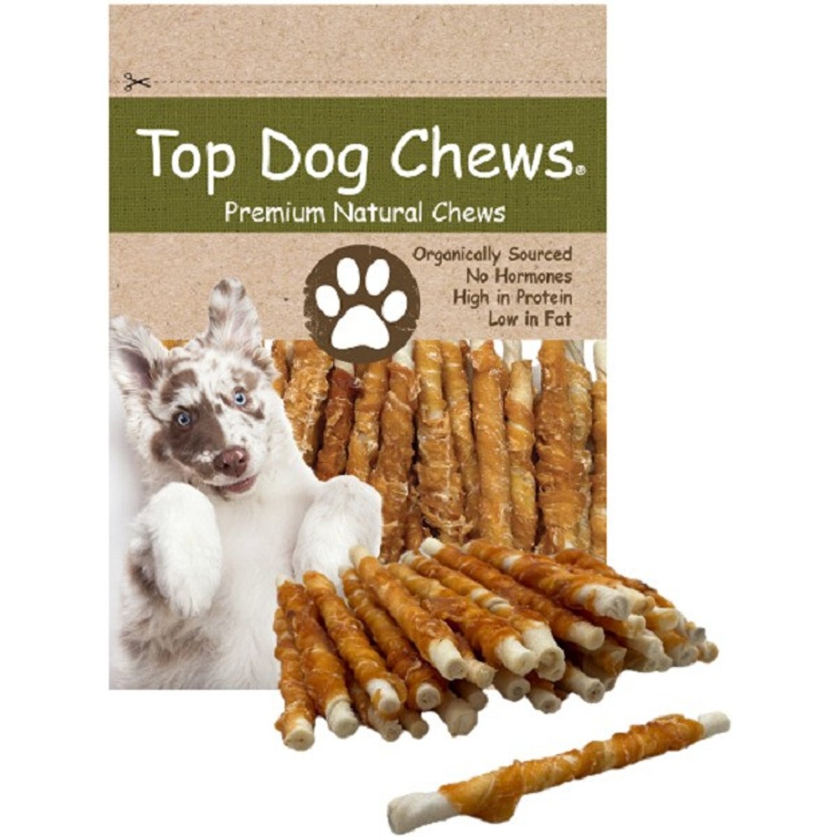 Top Dog Chews 5-in Chicken Rawhide Twist Dog Natural Chew Treats, 50 count