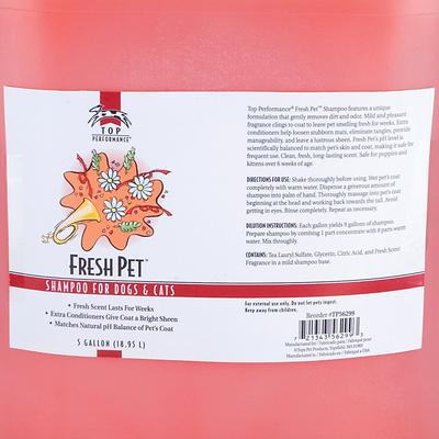 Show full view: Top Performance Fresh Pet Shampoo for Dogs & Cats, Fresh Scent, 5-gallon concentrate bottle slide 2 of 5