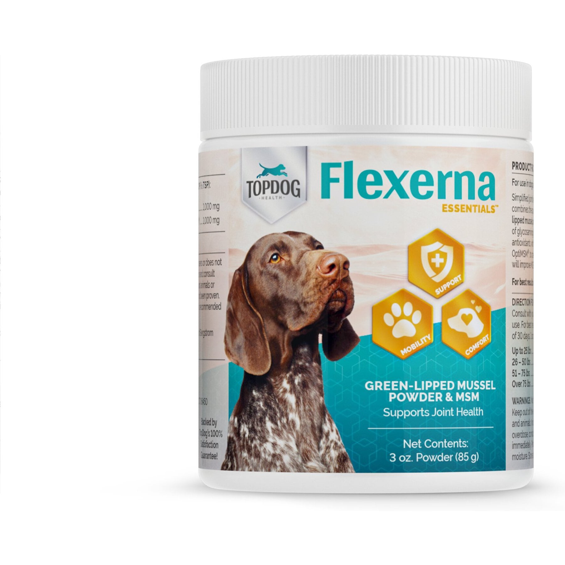TopDog Health Flexerna Essentials Powder Joint Supplement for Dogs, 3-oz jar