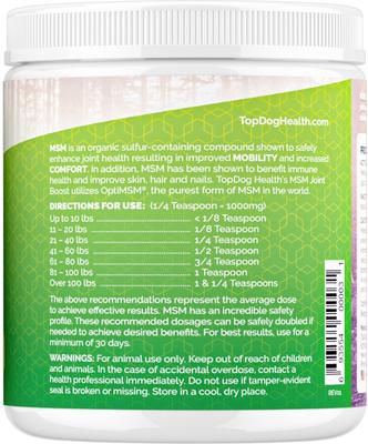 Show full view: TopDog Health MSM Joint Boost Natural Chicken Flavor Powder Dog Supplement, 1-lb jar slide 4 of 8