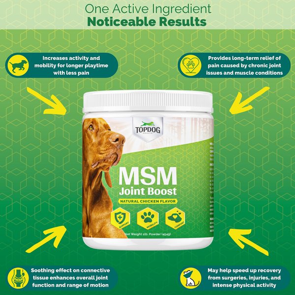 TopDog Health MSM Joint Boost Natural Chicken Flavor Powder Dog Supplement, 1-lb jar