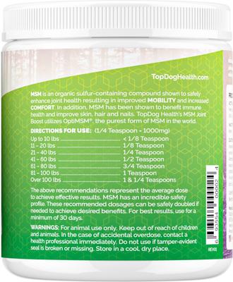 Show full view: TopDog Health MSM Joint Boost Unflavored Powder Dog Supplement, 1-lb jar slide 4 of 9