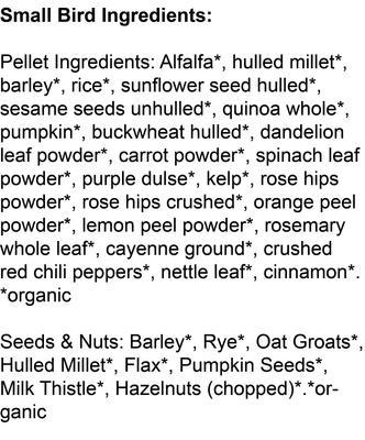 Show full view: TOP's Parrot Food Organic Marlene Mc'Cohen's Signature Blend Small Parrot Food, 2.5-lb bag slide 2 of 8