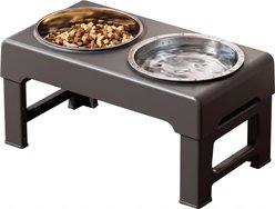 Topyangs 3-Height Adjustable Double Elevated Stainless Steel Dog Bowls, Black, Medium: 4-cups, Black