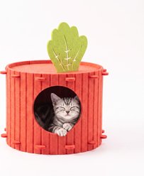 Topyangs Carrot-Shaped Novelty Covered Cat Bed & Scratcher with Top Lounge, Orange, Medium: 15.7 x 15.7 x 11.8-in