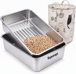 Topyangs Sifting Stainless Steel Open Top Odor Control Cat Metal Litter Box with Transfer Bag, X-Large: 22.8 x 14.5 x 6-in