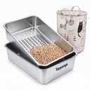 Topyangs Sifting Stainless Steel Open Top Odor Control Cat Metal Litter Box with Transfer Bag, X-Large: 22.8 x 14.5 x 6-in