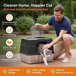 Topyangs Stainless Steel Enclosed Side Entry Flip Lid High Sides & Scoop Households Covered Cat Litter Box, Black, X-Large slide 2 of 8