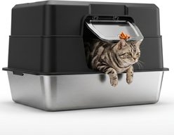 Topyangs Stainless Steel Enclosed Side Entry Flip Lid High Sides & Scoop Households Covered Cat Litter Box, Black, X-Large slide 1 of 8
