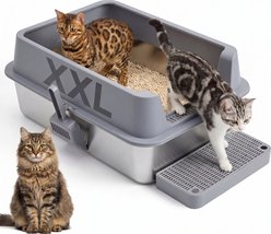 Topyangs Stainless Steel Metal Cat Litter Box for Big Cats, XX-Large: 23.5 x 15.5 x 10-in, Gray slide 1 of 8