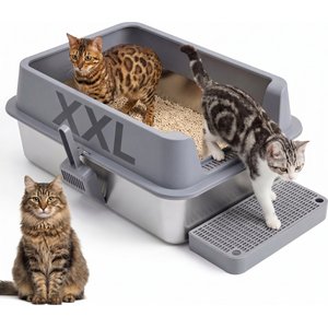 Topyangs Stainless Steel Metal Cat Litter Box for Big Cats, XX-Large: 23.5 x 15.5 x 10-in, Gray