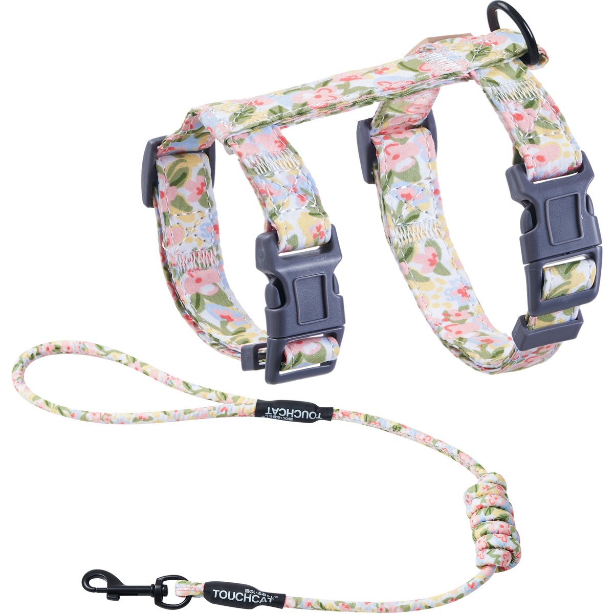 Touchcat Floral Cat Harness & Leash, 47.24-in long, 0.59-in wide, Medium: 12.59 to 18.44-in chest