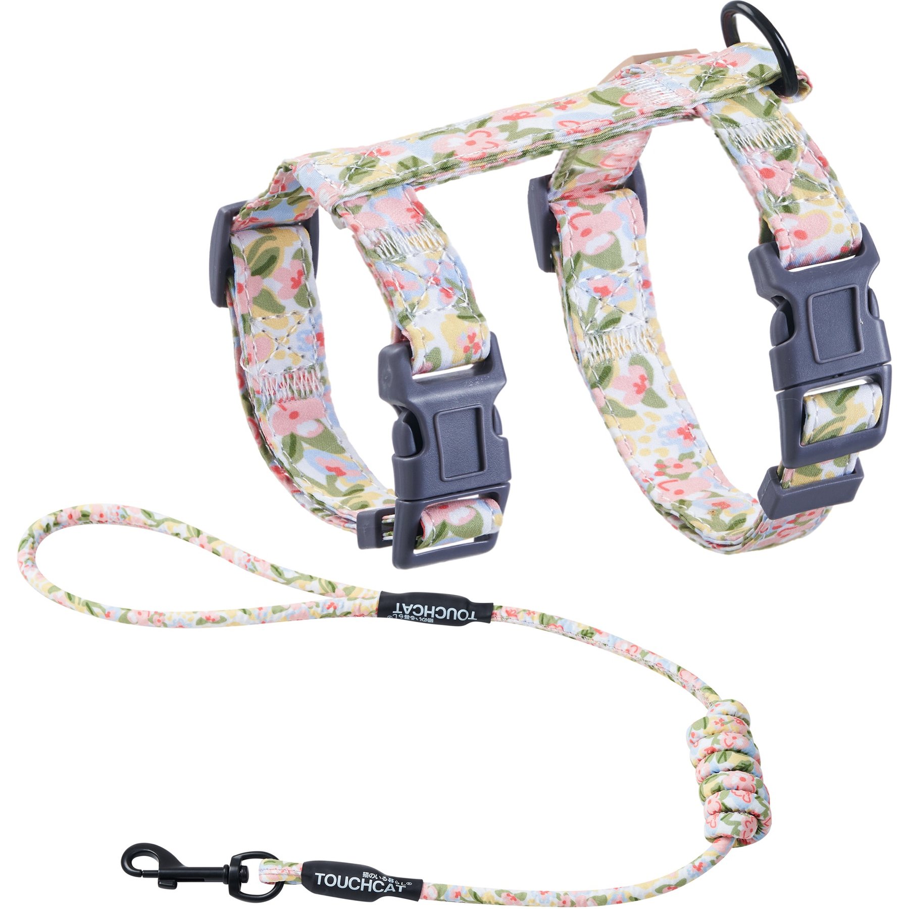 Touchcat Floral Cat Harness & Leash, 47.24-in long, 0.59-in wide, Medium: 12.59 to 18.44-in chest