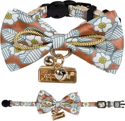 Touchcat Floral Polyester Cat Collar with Bow, Brown, Large: 7.87 to 11.81-in neck, 0.39-in wide
