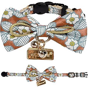 Touchcat Floral Polyester Cat Collar with Bow, Brown, Small: 5.9 to 9-in neck, 0.39-in wide