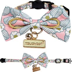 Touchcat Floral Polyester Cat Collar with Bow, Pink, Large: 7.87 to 11.81-in neck, 0.39-in wide